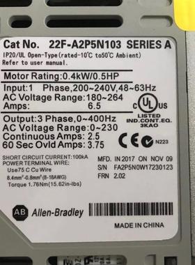 ab变频器22f-a1p6 a2p5 b2p5 b4p5 V2P5 v4p5 v6p0 v1p6 n103询价