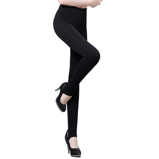 百爱女神薄绒打底裤黑色光面泳布高腰滑面秋季薄款光滑保暖女秋裤