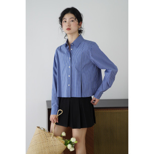 衬衫 MIU系格纹小个子短款 女设计感翻领衬衣 新款 嘉茱莉2025春季