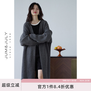 毛衣毛衫 嘉茱莉新款 外套女宽松针织上衣V领中长款 针织开衫 长款