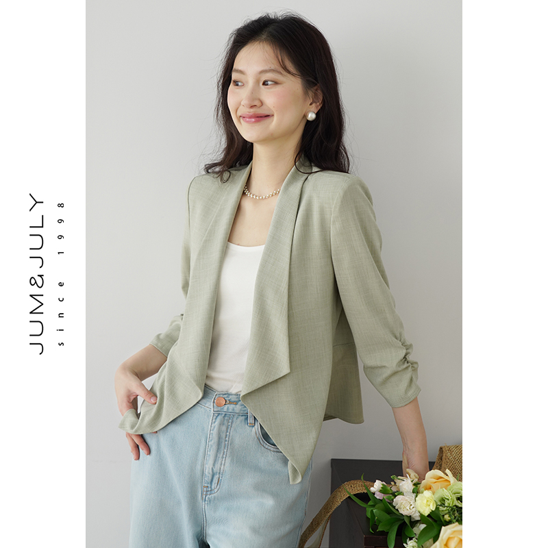 气质通勤短袖无扣西装外套女休闲