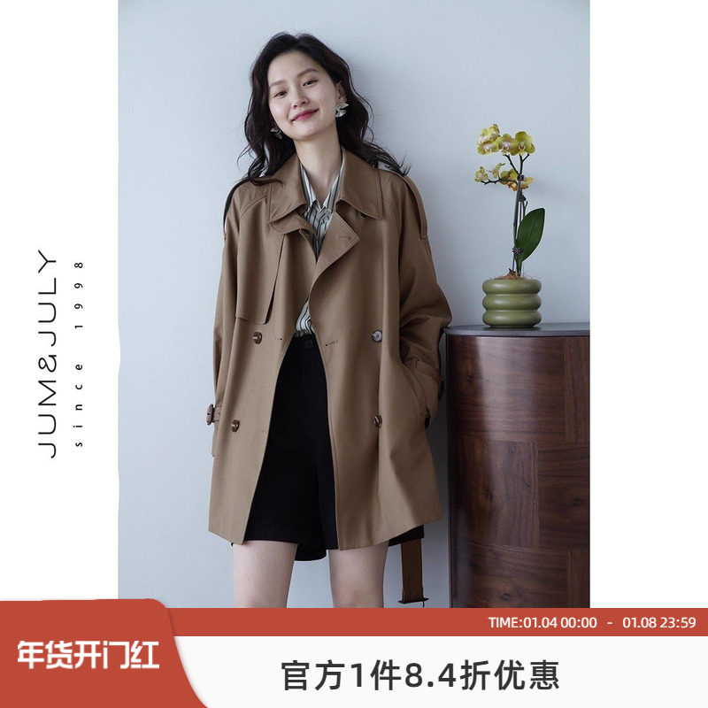 嘉茱莉新款春秋中长款风衣外套女英伦小个子上衣外套短款风衣休闲