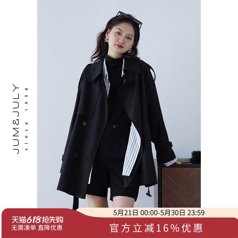 嘉茱莉春秋新款小个子短款风衣外套女英伦风休闲上衣外套中长款