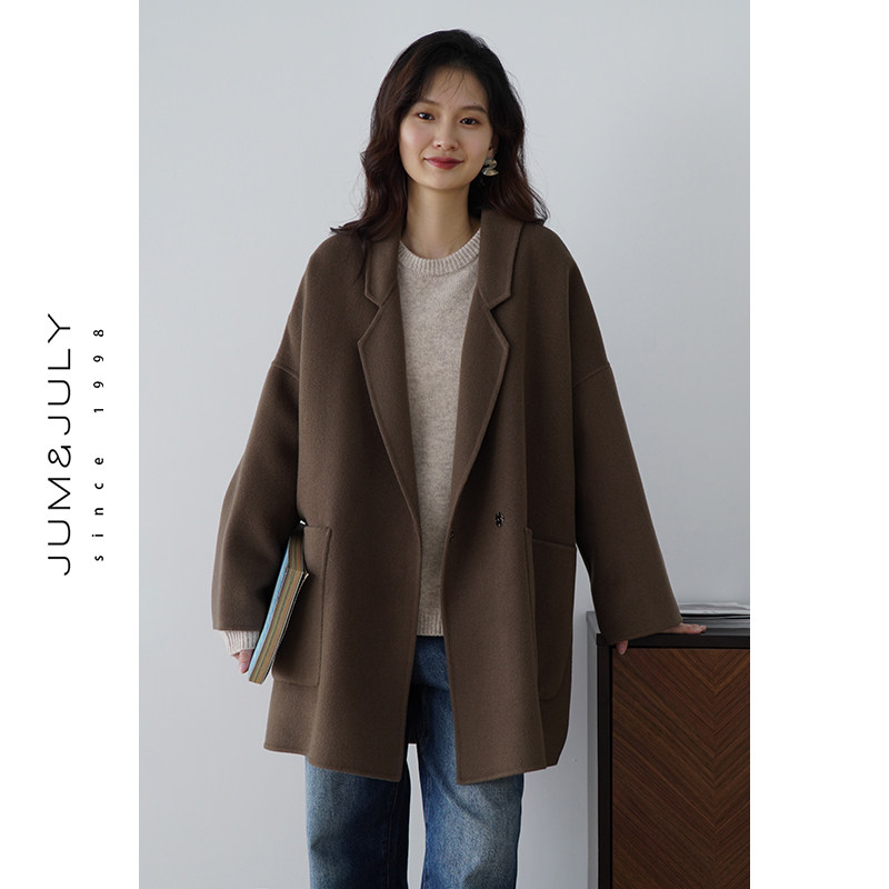 嘉茱莉2025年秋冬新款毛呢外套女小个子宽松羊毛双面呢大衣咖啡色,女装/女士精品,毛呢外套,淘宝优惠券,粉丝福利购,淘宝优惠卷