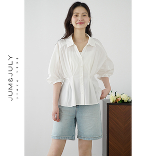 设计感泡泡袖 褶皱V领短袖 衬衫 新款 衬衣上衣 女2025夏季 嘉茱莉法式