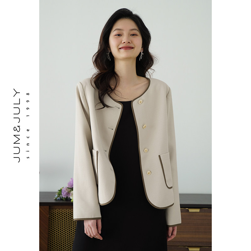 嘉茱莉2025春季新款撞色包边小香风外套女小个子短款上衣短外套,女装/女士精品,短外套,淘宝优惠券,粉丝福利购,淘宝优惠卷