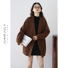 嘉茱莉中长款针织开衫外套女2025秋季新款宽松上衣V领毛衣毛衫