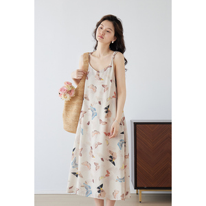 嘉茱莉2026夏季新款蝴蝶背心连衣裙女小众设计感气质无袖两穿裙子