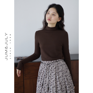 女2025秋季 长袖 新款 修身 针织内搭上衣 短款 嘉茱莉半高领针织打底衫