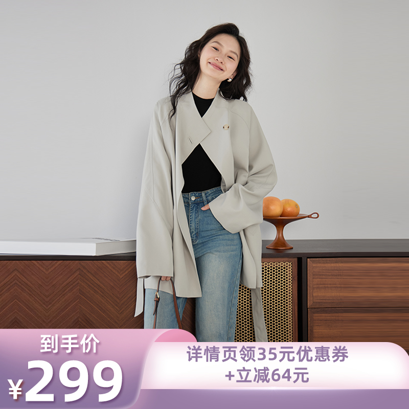 嘉茱莉高级感风衣外套女2025春季新款中长款上衣外套英伦风大衣