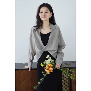 新款 女2025夏季 设计感交叉门禁上衣 防晒衬衫 嘉茱莉莱赛尔天丝长袖