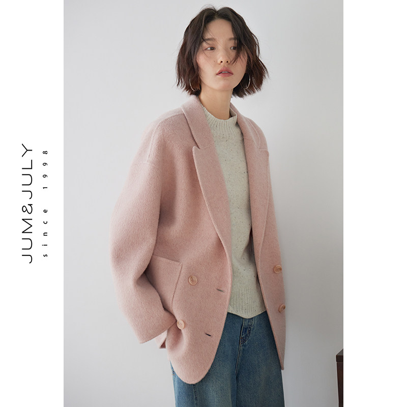 嘉茱莉新款双面羊毛大衣女短款双面呢大衣外套女小个子外套高级感,女装/女士精品,毛呢外套,淘宝优惠券,粉丝福利购,淘宝优惠卷