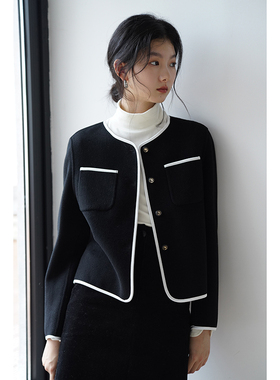 嘉茱莉2025春季新款小香风毛呢外套女小个子短款上衣外套1OO羊毛