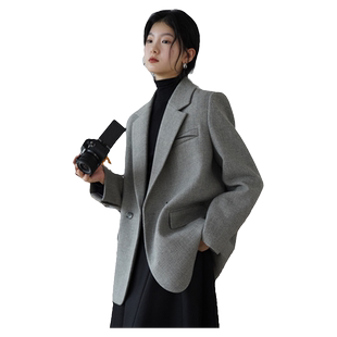 【价到手199元】秋季通勤灰色西装外套女高级西服上衣设计感