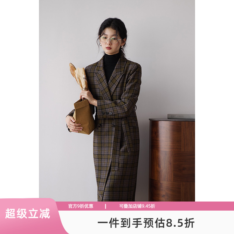 秋冬格子羊毛大衣嘉茱莉