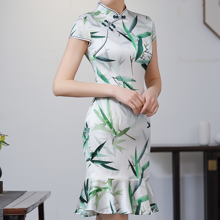 女士真丝旗袍改良版桑蚕丝高端中国风鱼尾年轻款少女日常装连衣裙