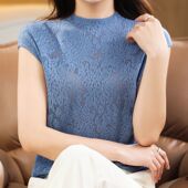 女薄款 针织衫 春夏新款 冰丝短袖 勾花镂空半袖 t恤洋气内搭蕾丝上衣