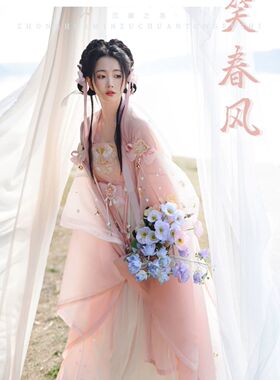 出租汉服女[笑春风]清新破群诃子裙汉元素2023春爆款汉元素全套