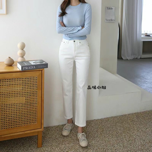2024年秋冬新款韩国东大门直邮 vanilla j松紧腰小锥腿九分牛仔裤