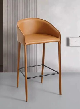 马鞍皮吧椅轻奢高级感家用高脚凳岛台椅咖啡厅酒吧椅靠背吧台凳子