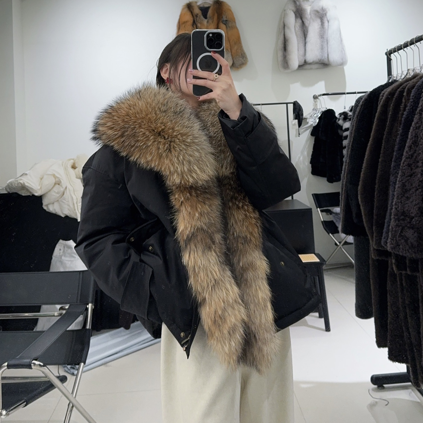 2025新款可拆卸超大貉子毛领派克服大衣女皮草外套鹅绒服羽绒服