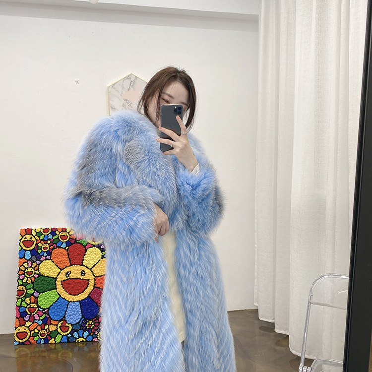 GYC 轻奢进口大理石狐狸毛整皮开条皮草大衣女中长款外套冬年轻款
