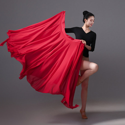 纯色雪纺一片式半身裙舞蹈高腰