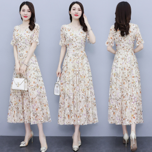 RM14867#连衣裙夏2023新款收腰显瘦雪纺长款气质大摆淑女长裙到脚踝