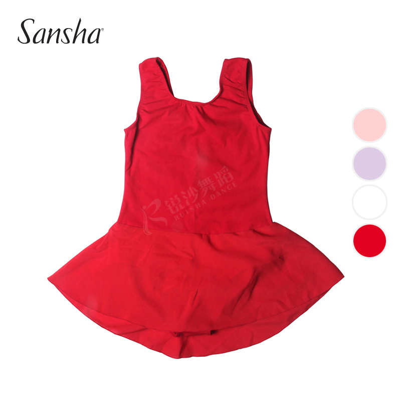 三沙儿童舞蹈服红色纱裙短袖体服