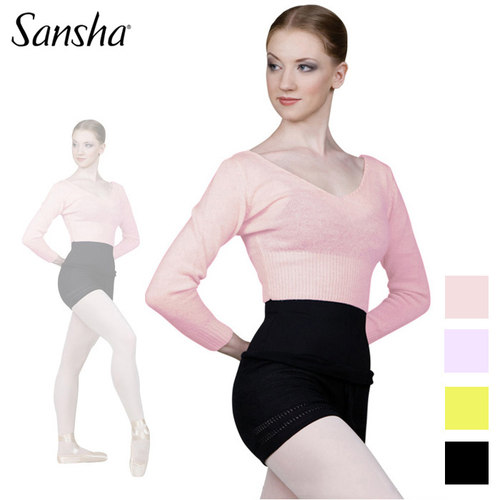 三沙长袖双V领舞蹈收腰针织毛衫