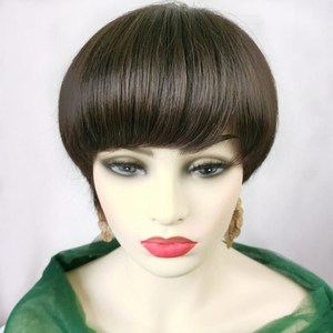 真人发丝假发女短发波波头时尚蘑菇头发型透气蓬松假发套自然逼真