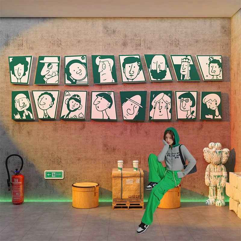 咖啡馆墙面贴纸3d立体创意网红打卡拍照区背景装饰画奶茶店墙壁纸