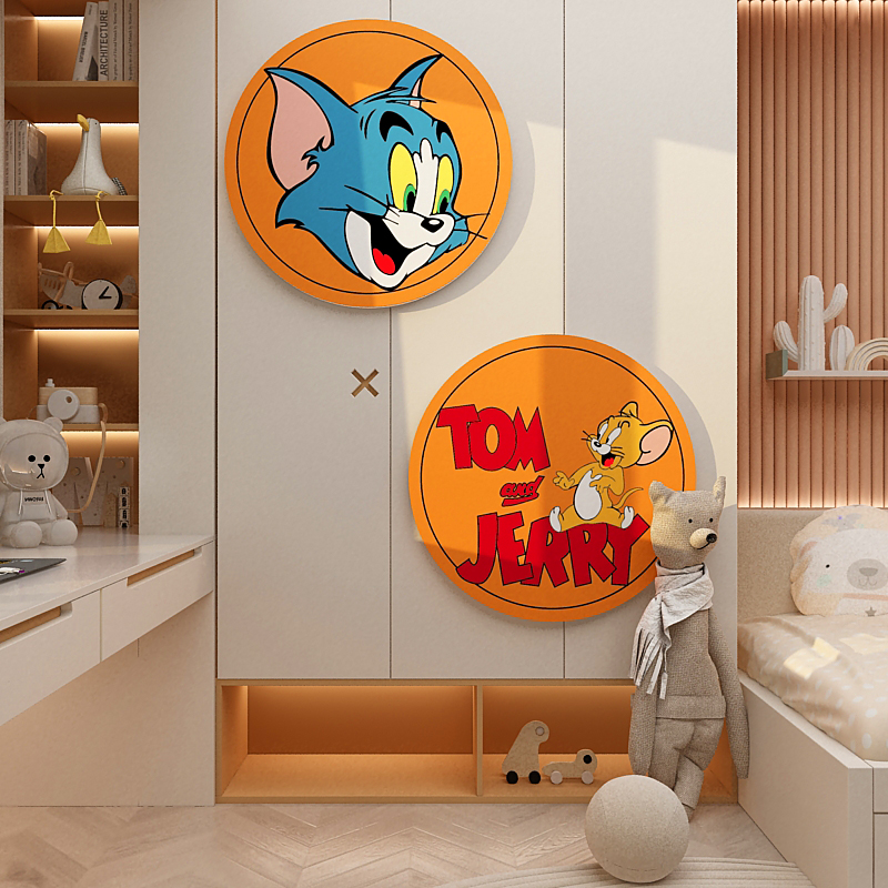 男孩儿童房间猫和老鼠墙面装饰画