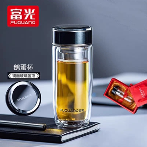 富光艺茗鹅蛋异型双层商务成人茶网耐高温高硼硅水晶礼品玻璃水杯