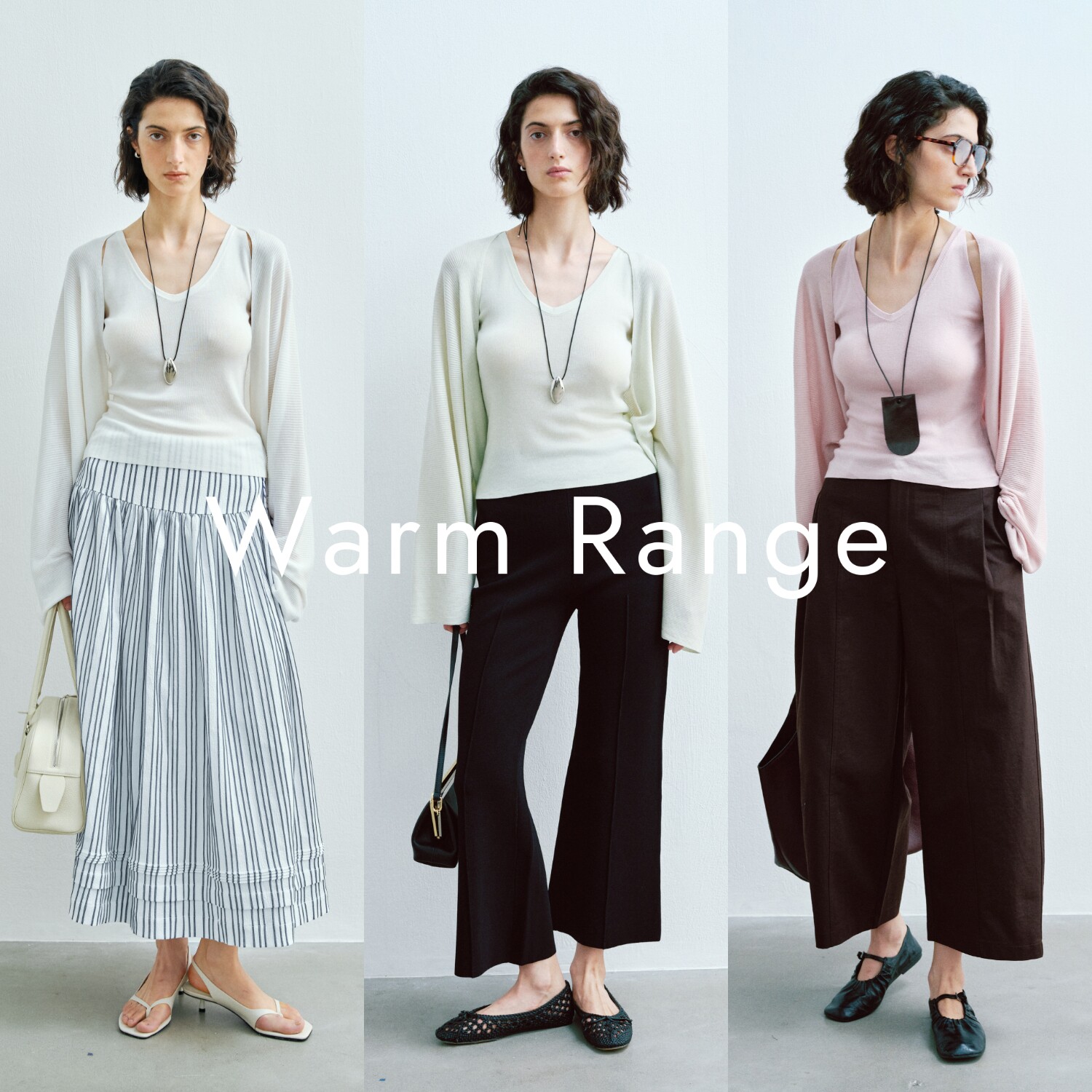 Warm Range 蝙蝠袖轻薄天丝针织开衫女夏季条纹肌理V领吊带背心