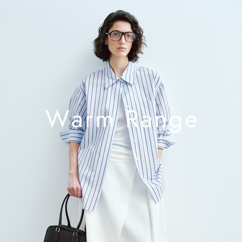 Warm Range 泡泡纱肌理感蓝色条纹衬衫女夏季休闲遮阳宽松衬衣
