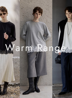Warm Range 重工蕾丝拼接长袖棉T恤秋冬宽松百搭圆领打底衫外穿女