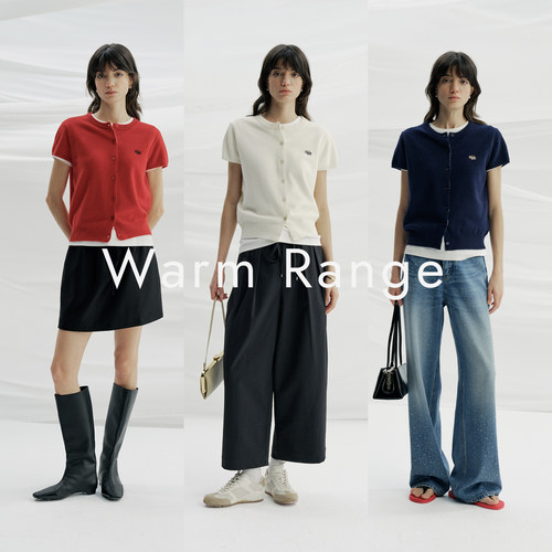 Warm Range 圆领羊毛刺绣开衫早春复古百搭休闲短袖毛衣女