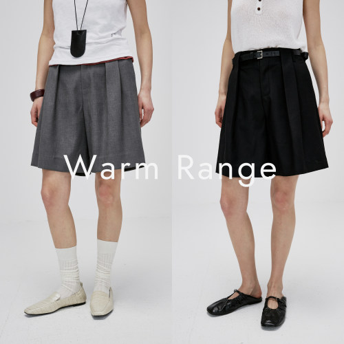 Warm Range 高腰宽松压褶短裤a字百搭西装短裤夏季休闲简约中裤女