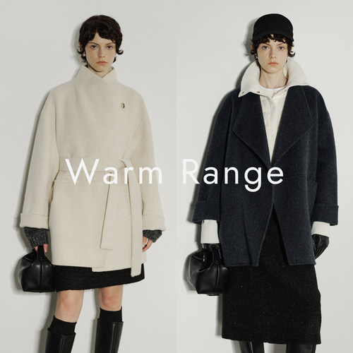 Warm Range 立领双面呢极简外套女秋冬腰带羊毛呢子宽松大衣