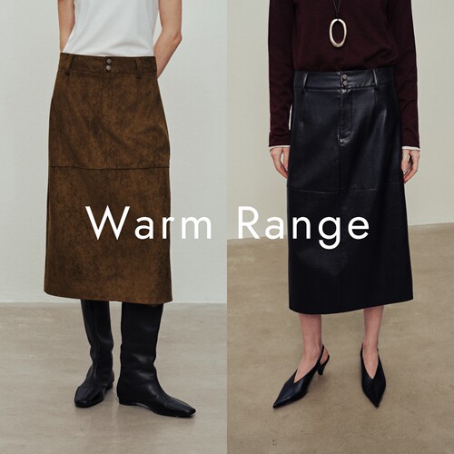 Warm Range 高腰A字显瘦中长半身皮裙
