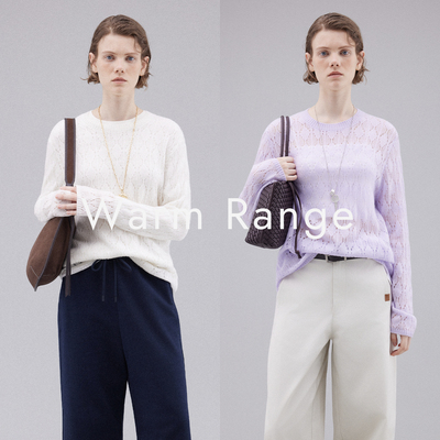 Warm Range 菱形格镂空棉羊毛套头衫秋季慵懒感山羊绒长袖上衣女