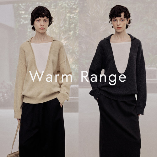 Warm Range U领假两件套头羊毛针织衫女秋冬休闲感极简百搭毛衣