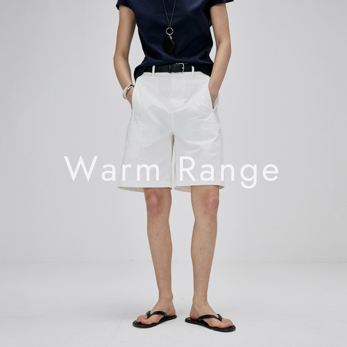 Warm Range 百搭直筒休闲短裤夏中高腰白色宽松五分裤女复古中裤