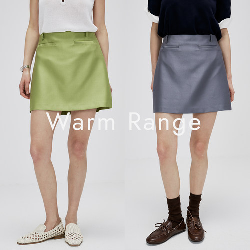 Warm Range 光泽感缎面A字短裙夏高级感简约高腰半身裙灰色西装裙