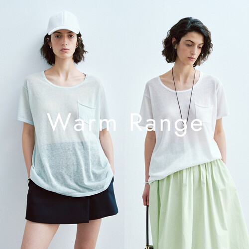 Warm Range 轻薄微透亚麻针织短袖夏季落肩圆领松弛感亲肤短袖女