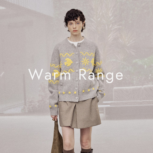Warm Range 羊毛趣味手工立体刺绣毛衣开衫女秋冬百搭毛针织衫