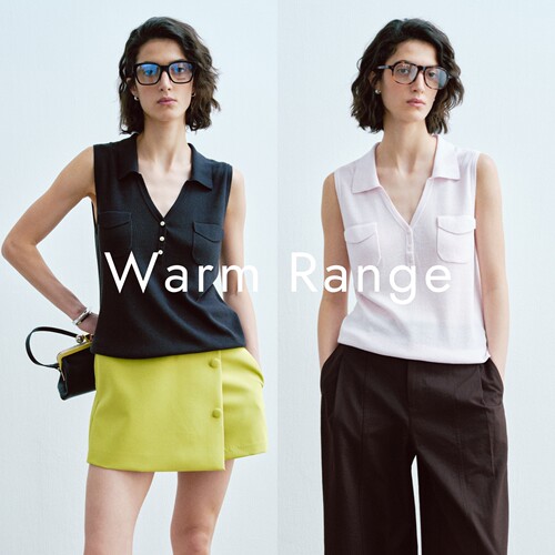 Warm Range 深V领亚麻天丝针织衫马甲女夏季轻盈亨利领无袖上衣