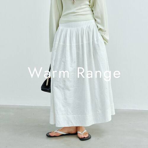 Warm Range 艺术感提花刺绣A字大摆半身裙白色松紧腰中长裙伞裙女