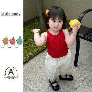 新款 针织背心宽松休闲裤 套装 麻花无袖 两件套 女童韩版 婴儿2026夏季